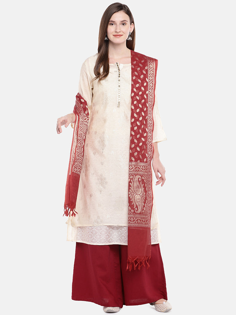 Women Maroon Banaras Dupatta