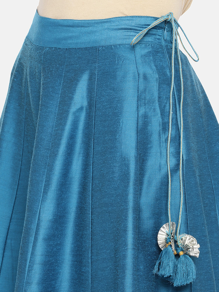 Women Straight Sleeveless Aqua Lehenga Set