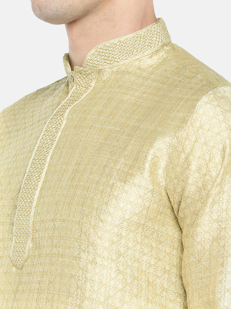 Men Straight Full Sleeve Beige Kurta
