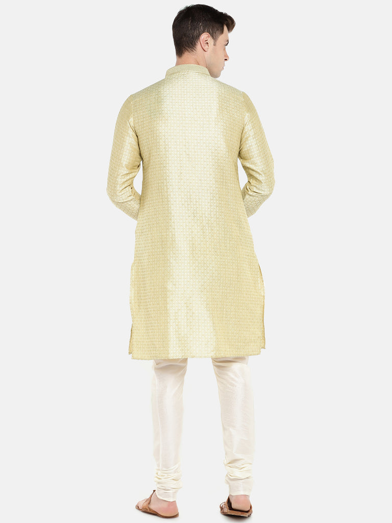 Men Straight Full Sleeve Beige Kurta