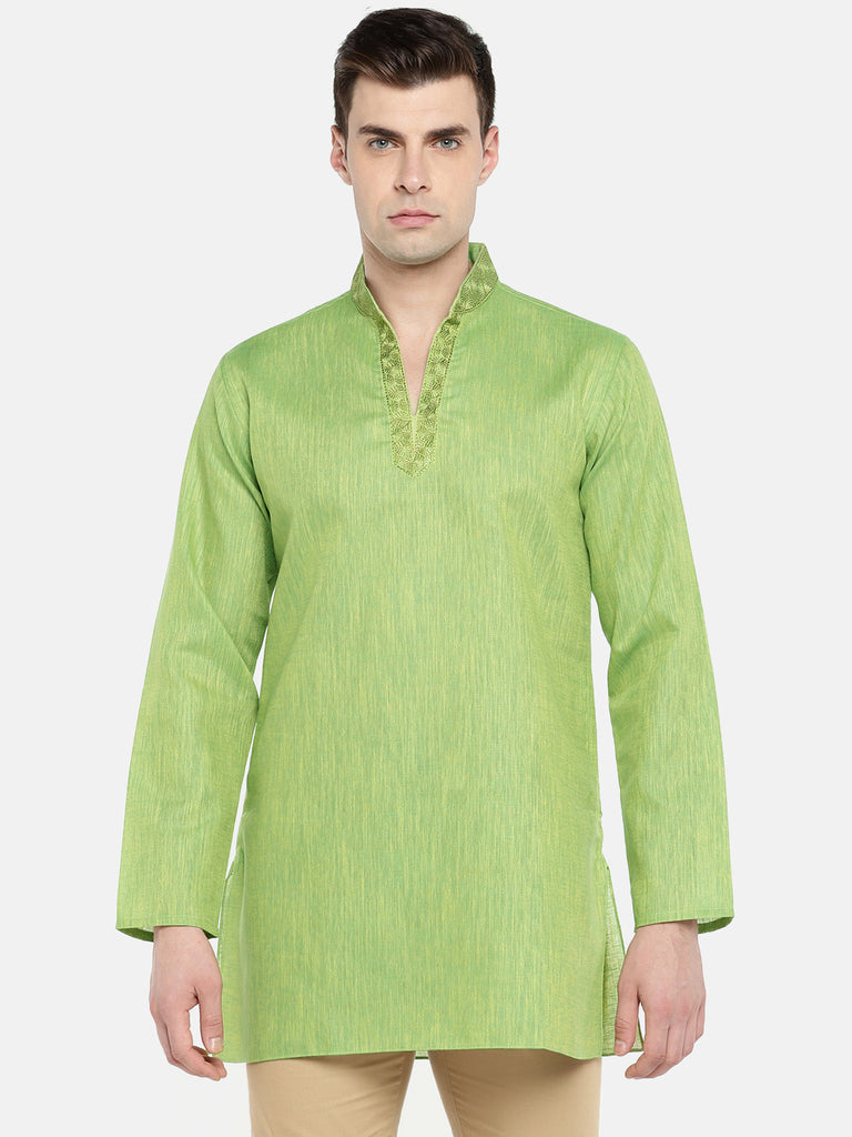 Men Straight Full Sleeve Green Kurta