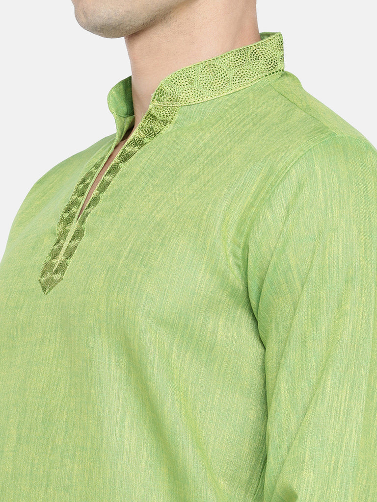 Men Straight Full Sleeve Green Kurta