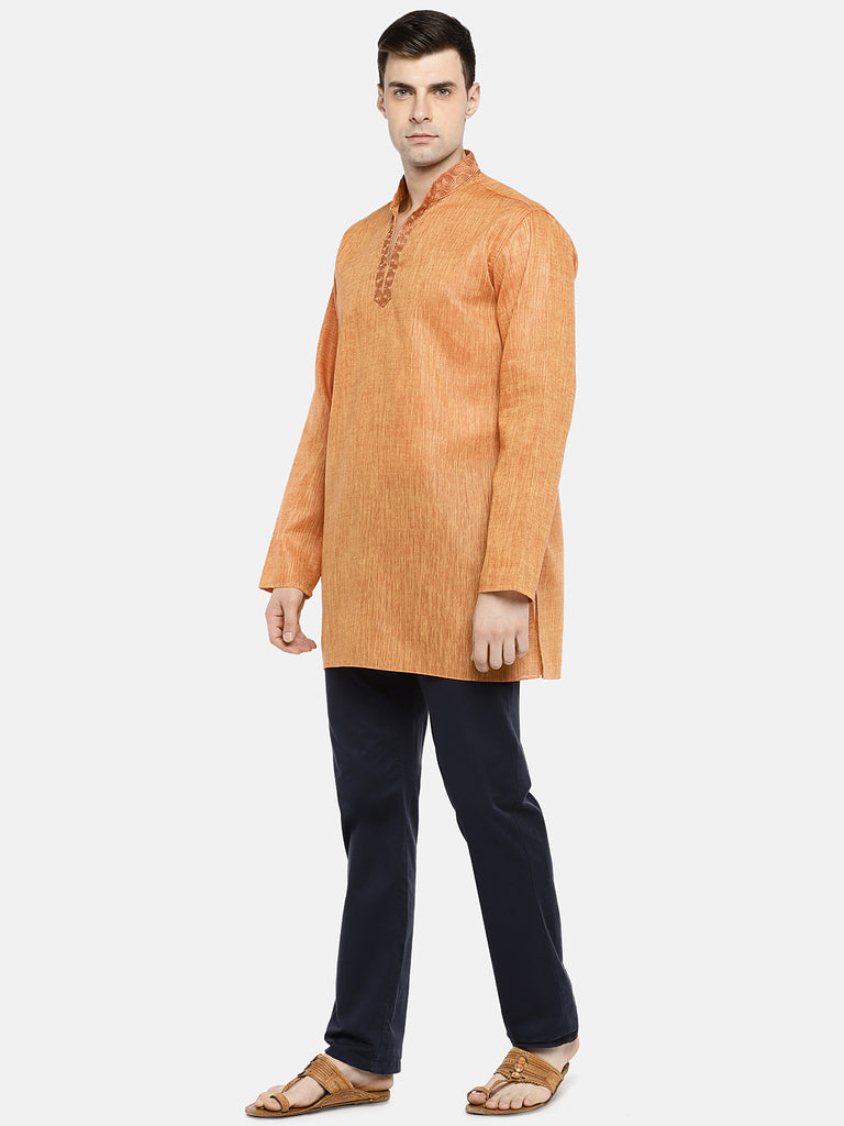 Men Straight Full Sleeve Orange Kurta