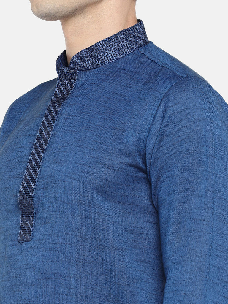 Men Straight Full Sleeve Blue Kurta