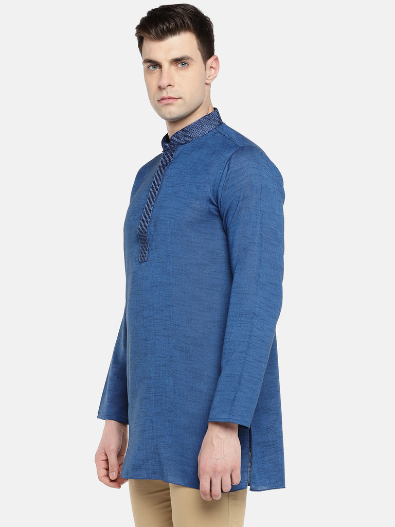 Men Straight Full Sleeve Blue Kurta