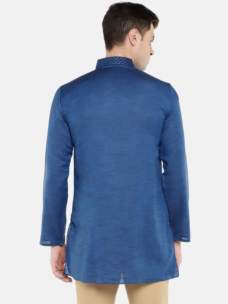 Men Straight Full Sleeve Blue Kurta