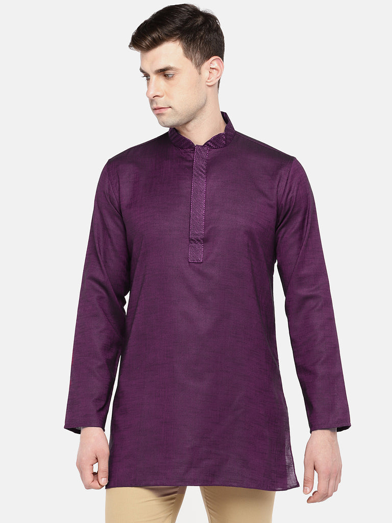 Men Straight Full Sleeve Wine Kurta