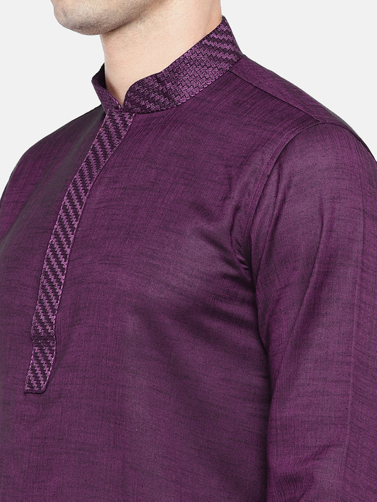 Men Straight Full Sleeve Wine Kurta