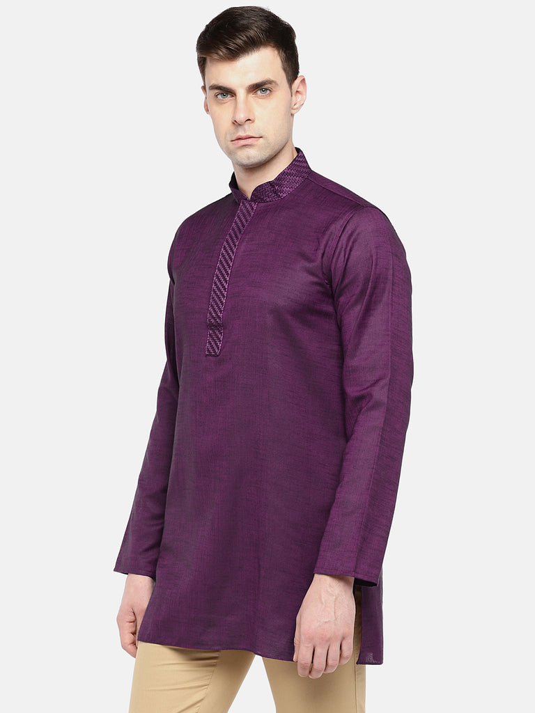 Men Straight Full Sleeve Wine Kurta