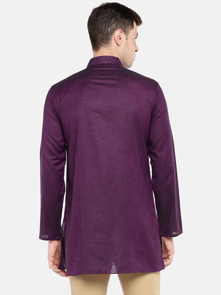 Men Straight Full Sleeve Wine Kurta