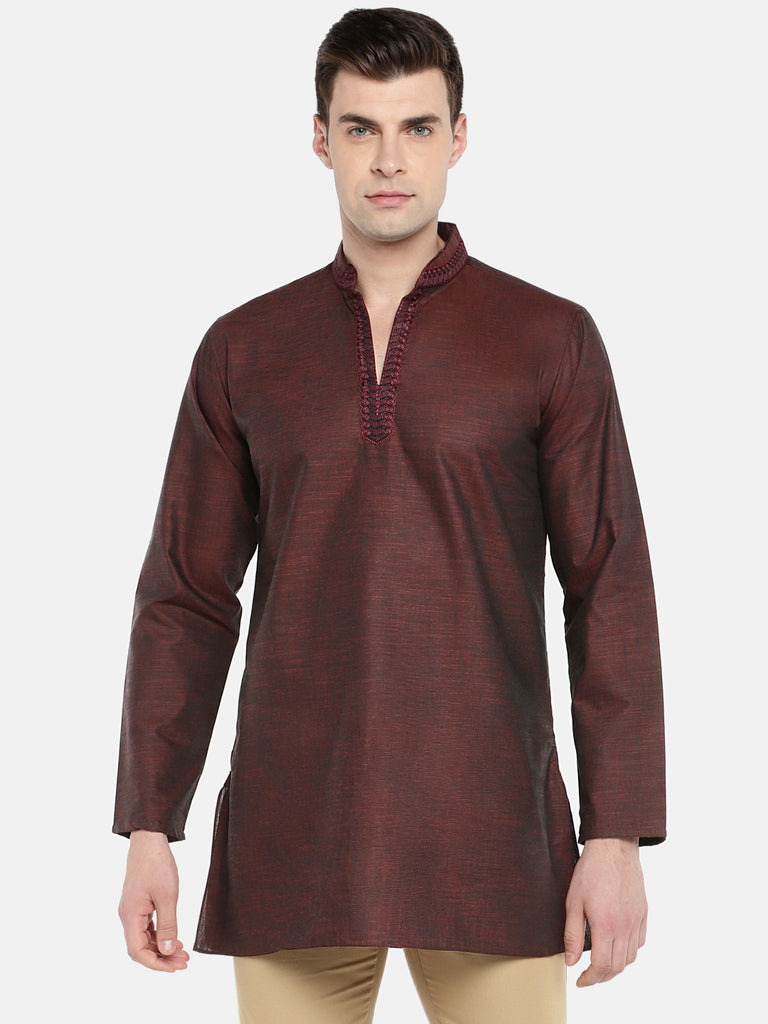 Men Straight Full Sleeve Maroon Kurta