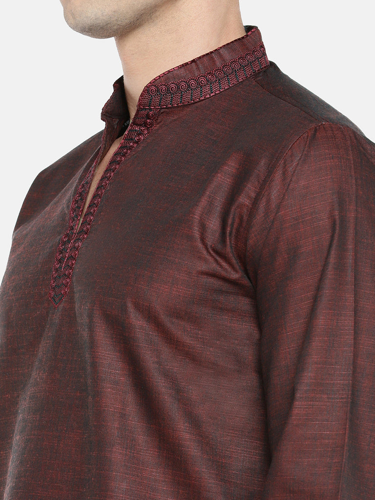 Men Straight Full Sleeve Maroon Kurta