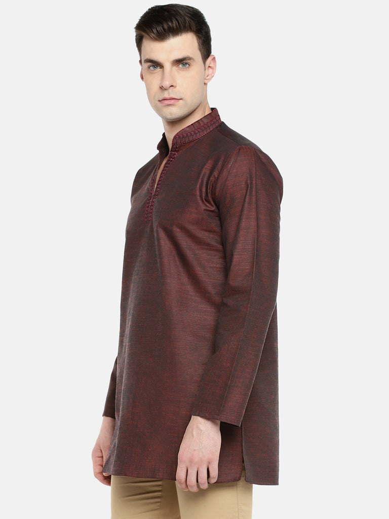 Men Straight Full Sleeve Maroon Kurta