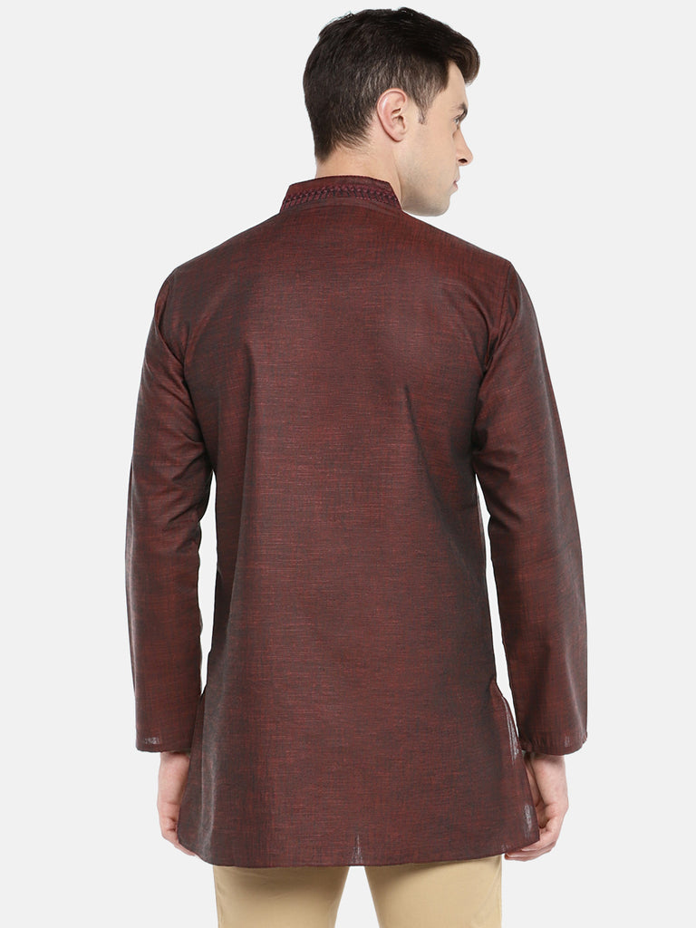 Men Straight Full Sleeve Maroon Kurta