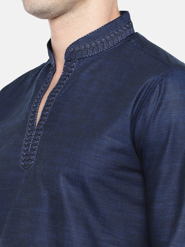 Men Straight Full Sleeve Navy Kurta