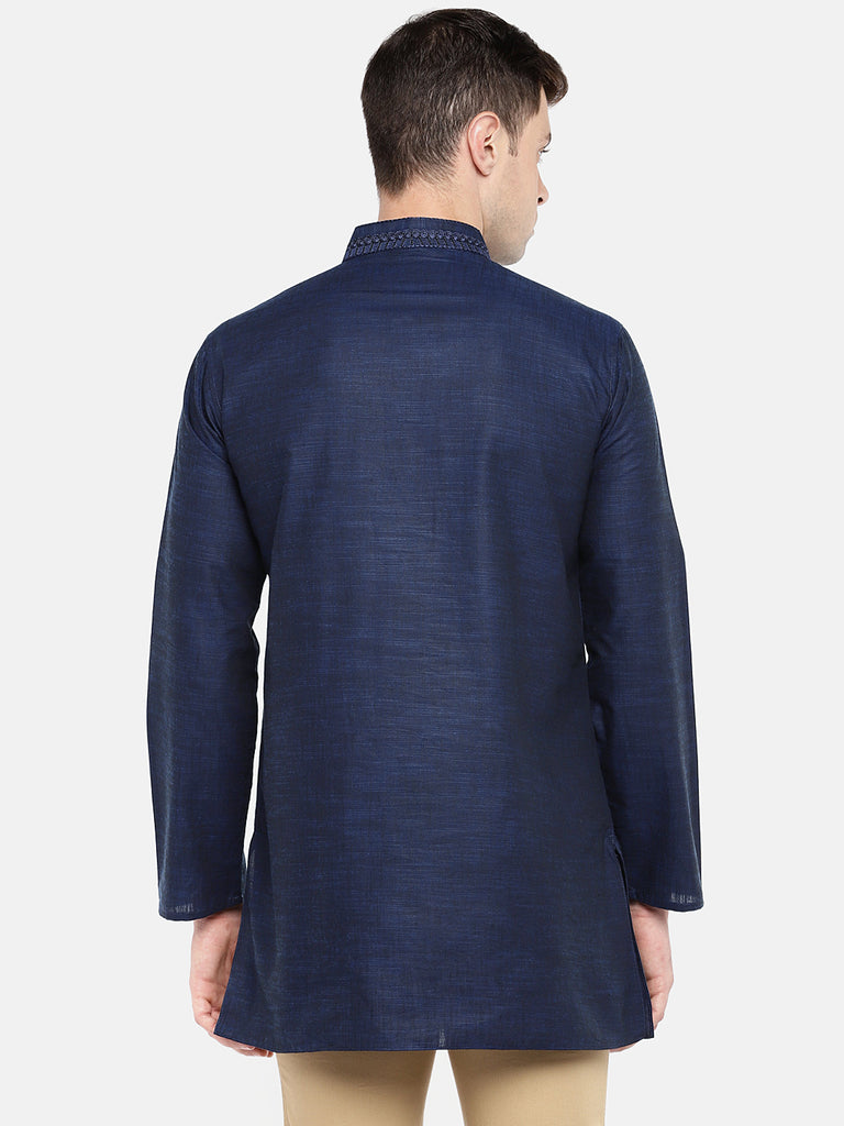 Men Straight Full Sleeve Navy Kurta