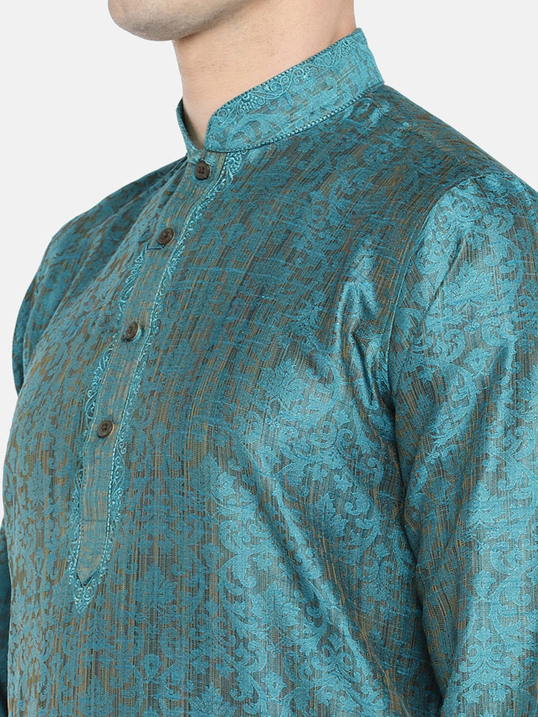 Occassion Men Straight Full Sleeve Turquoise Kurta