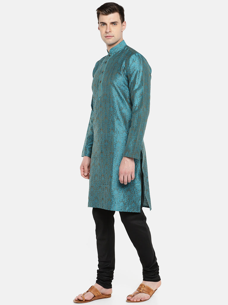 Occassion Men Straight Full Sleeve Turquoise Kurta