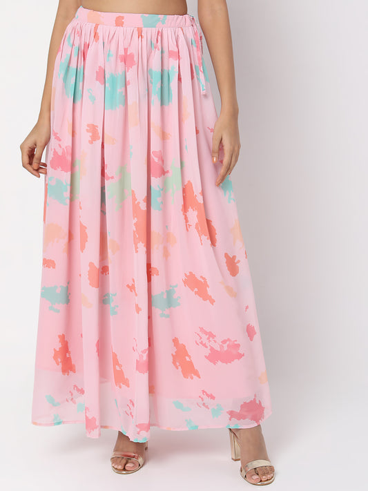 Women's Peach Polyester Printed Skirt