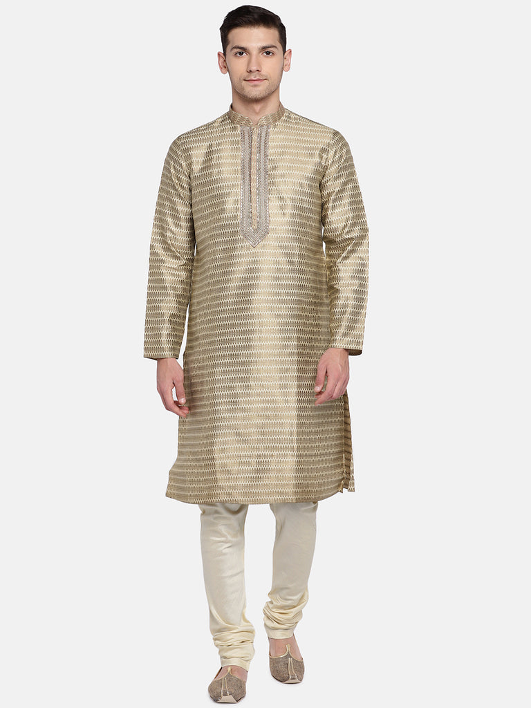 OccassionMen Straight Full Sleeve Beige Kp Set