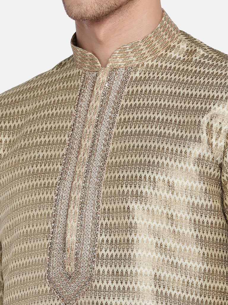 OccassionMen Straight Full Sleeve Beige Kp Set