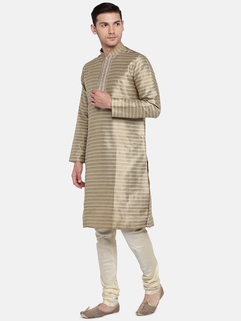 OccassionMen Straight Full Sleeve Beige Kp Set