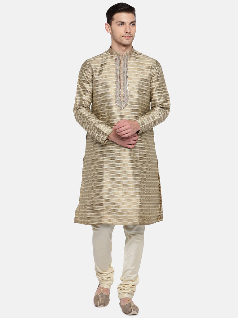 OccassionMen Straight Full Sleeve Beige Kp Set