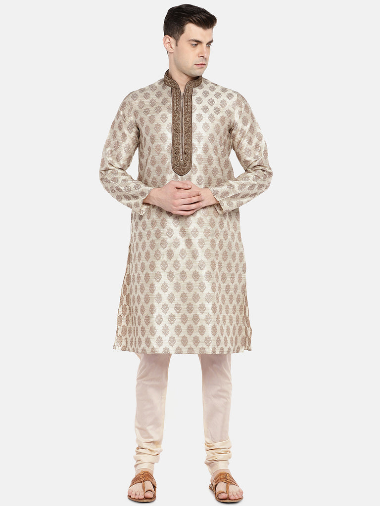 OccassionMen Straight Full Sleeve Beige Kp Set
