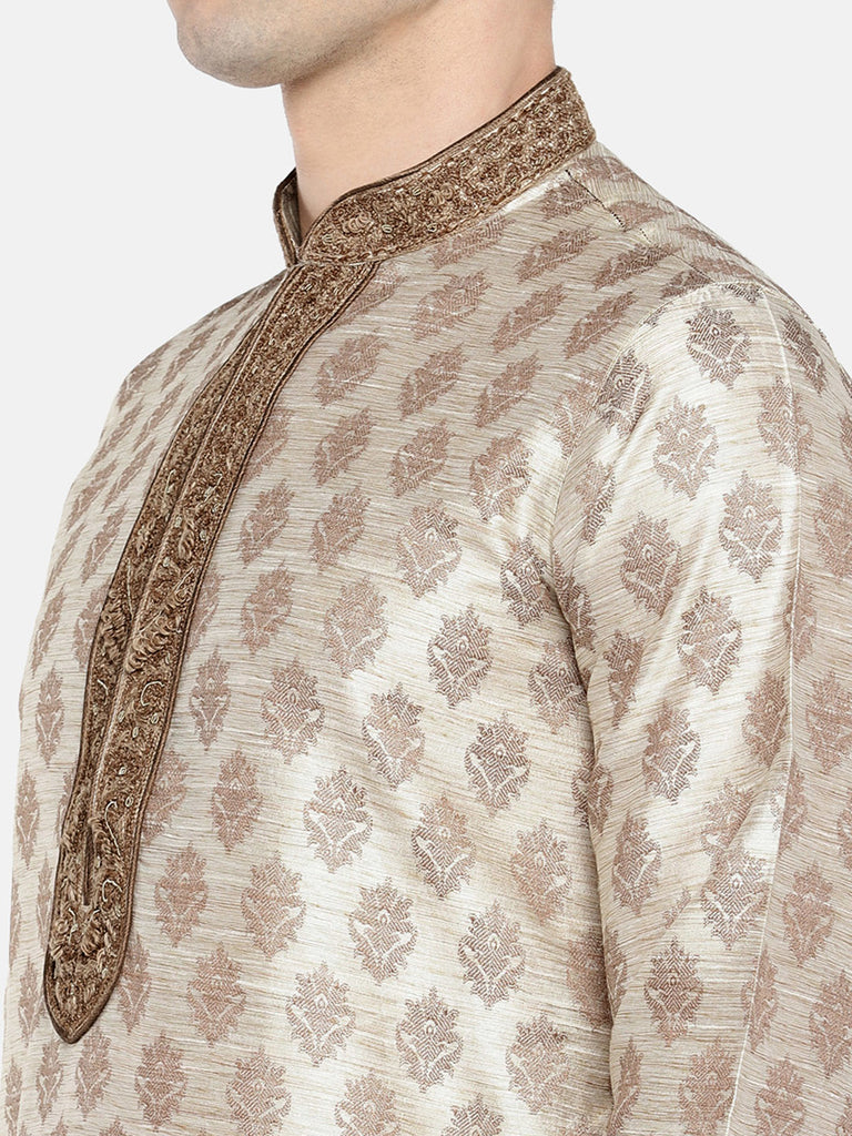 OccassionMen Straight Full Sleeve Beige Kp Set