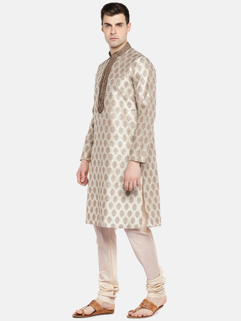 OccassionMen Straight Full Sleeve Beige Kp Set