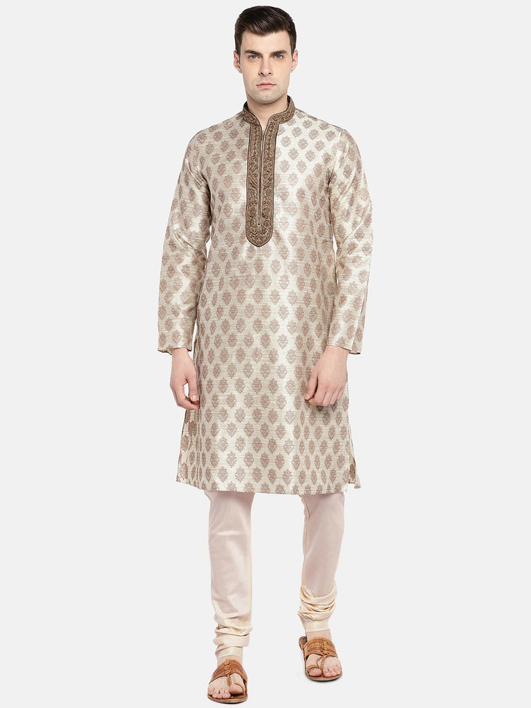 OccassionMen Straight Full Sleeve Beige Kp Set
