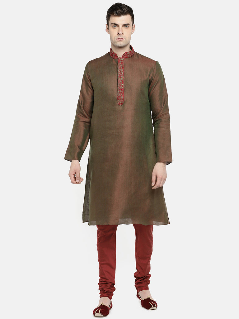 Men Straight Full Sleeve Green Kp Set