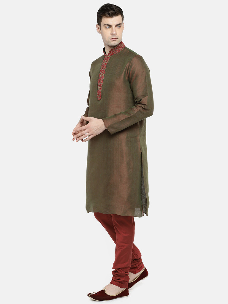 Men Straight Full Sleeve Green Kp Set