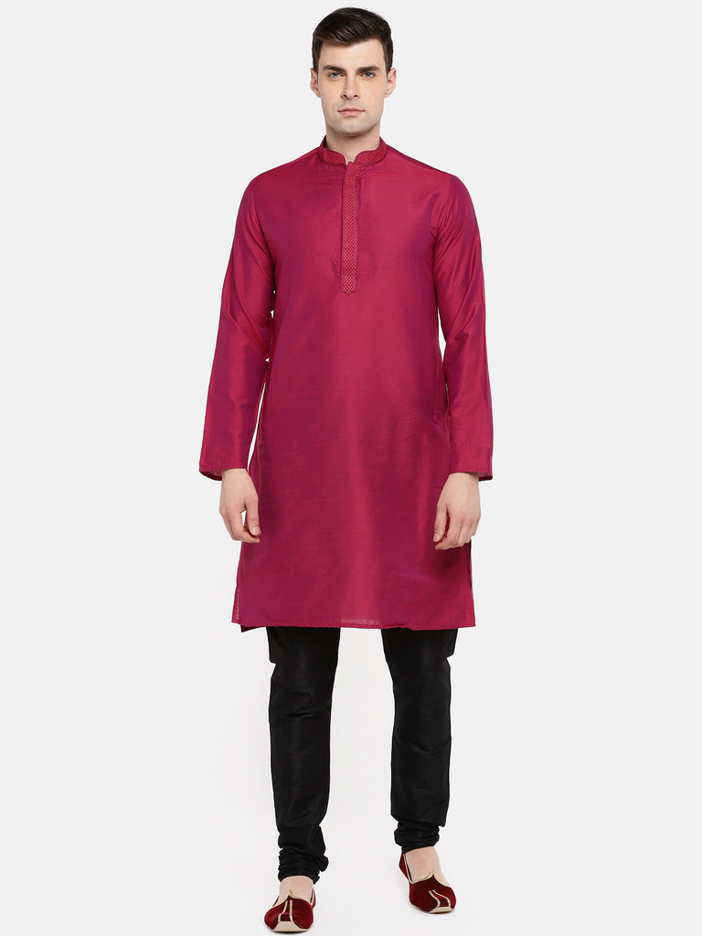 Occassion Men Straight Full Sleeve Maroon Kurta