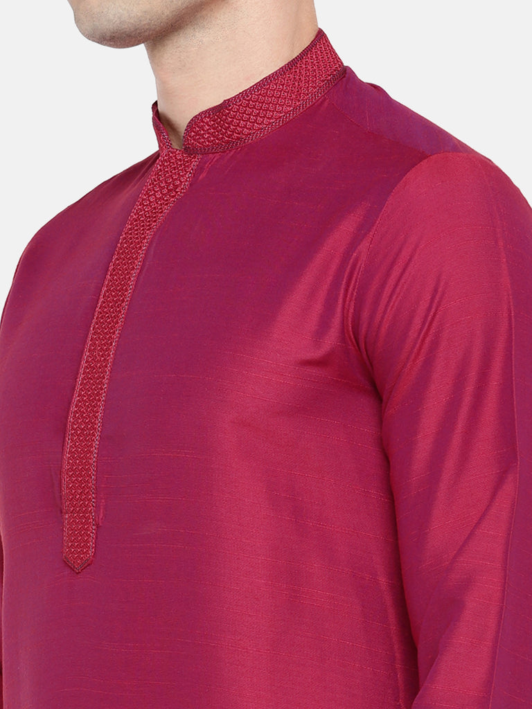 Occassion Men Straight Full Sleeve Maroon Kurta