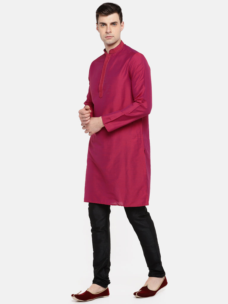 Occassion Men Straight Full Sleeve Maroon Kurta
