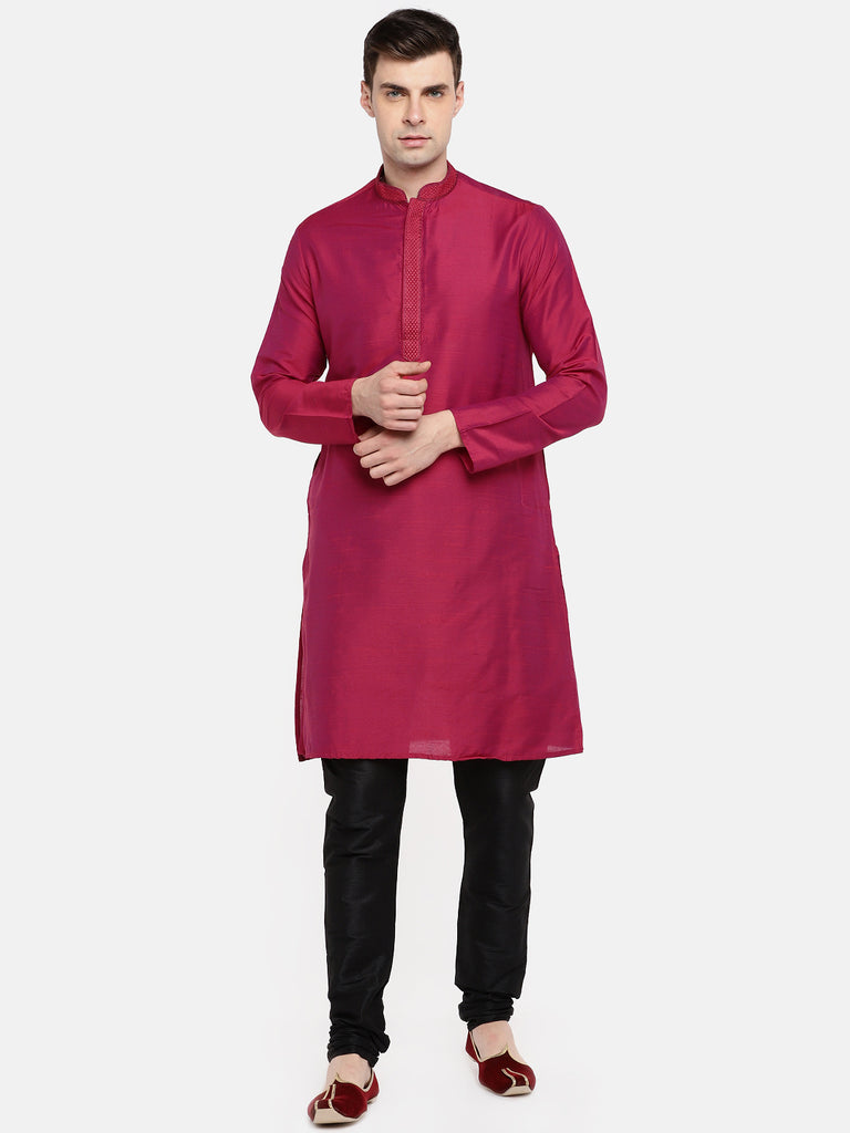 Occassion Men Straight Full Sleeve Maroon Kurta