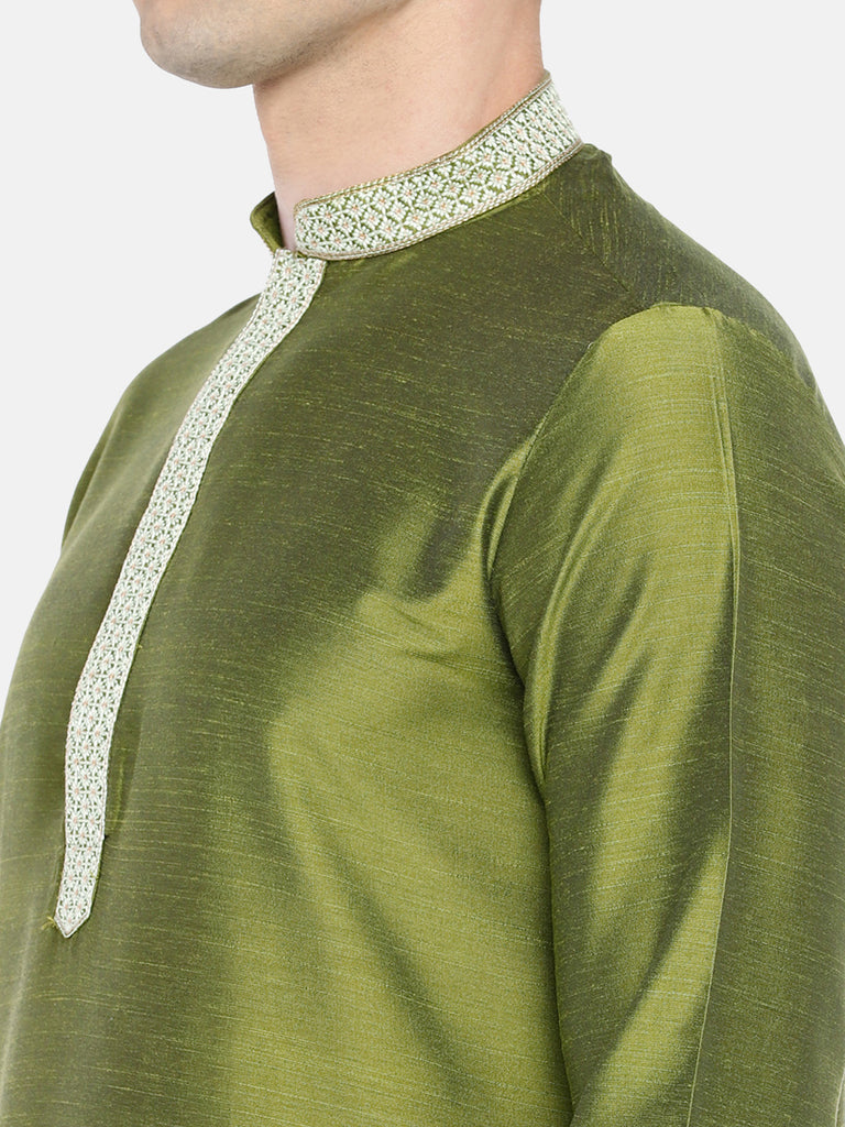 Occassion Men Straight Full Sleeve Olive Kurta