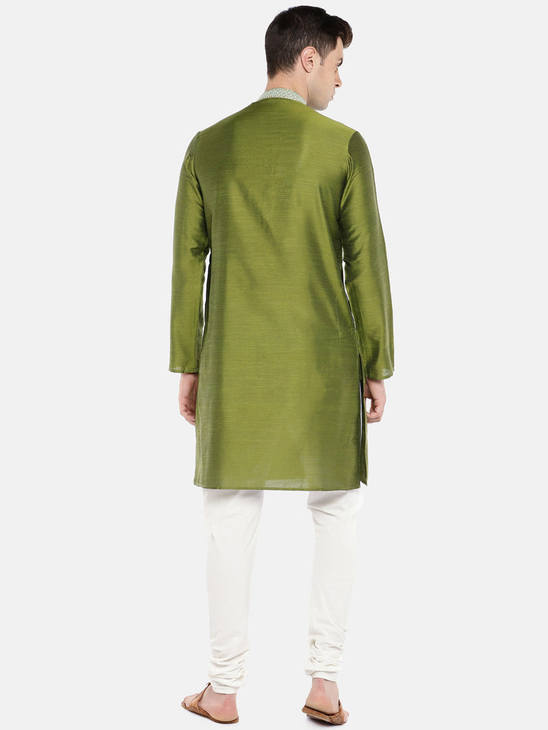 Occassion Men Straight Full Sleeve Olive Kurta