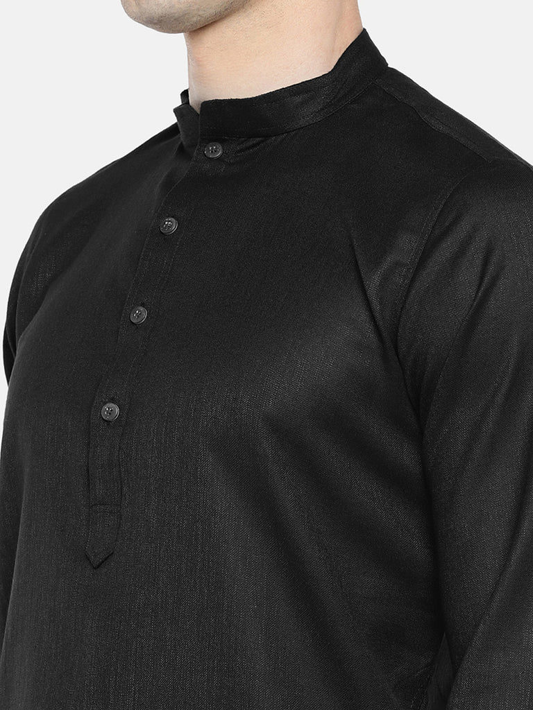 Men Straight Full Sleeve Black Kurta