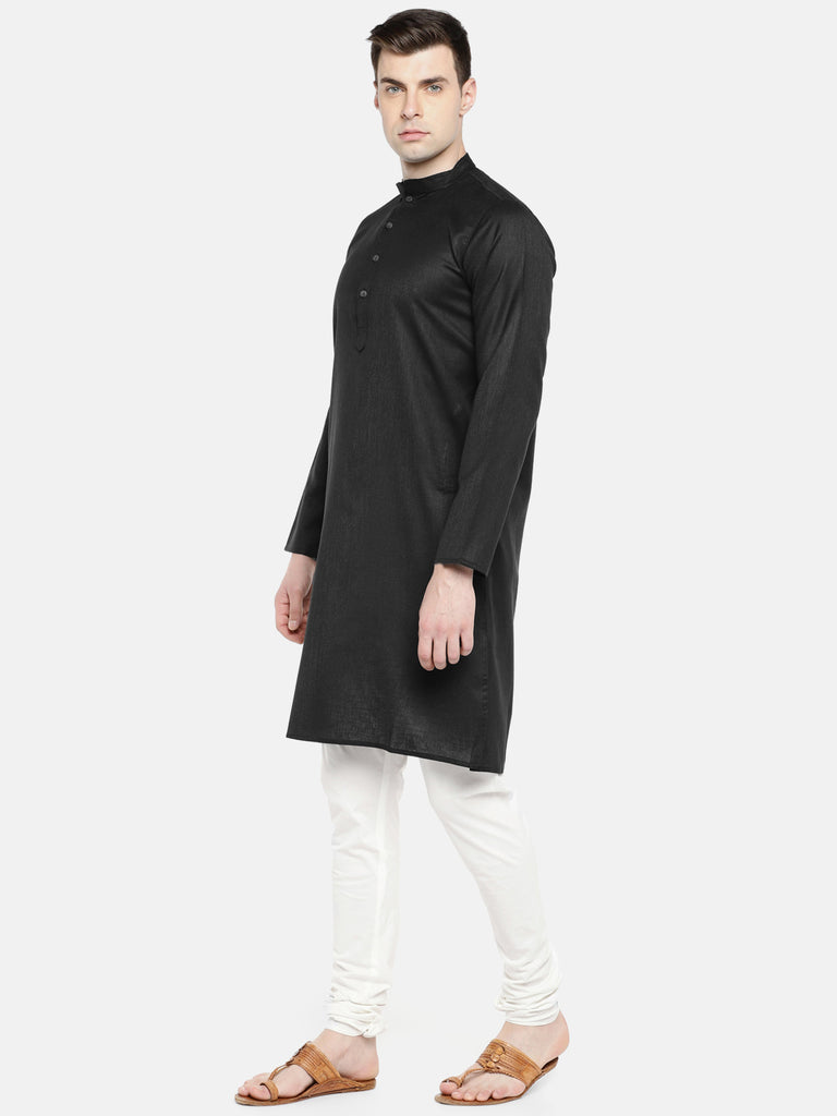 Men Straight Full Sleeve Black Kurta