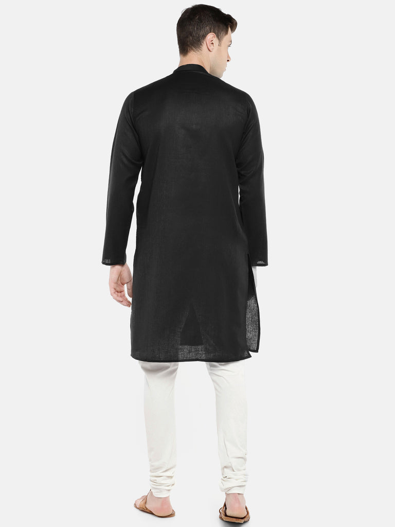 Men Straight Full Sleeve Black Kurta