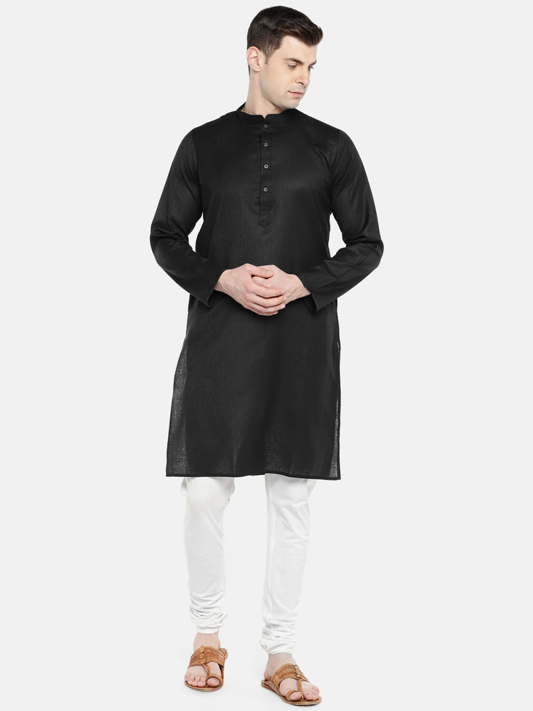 Men Straight Full Sleeve Black Kurta