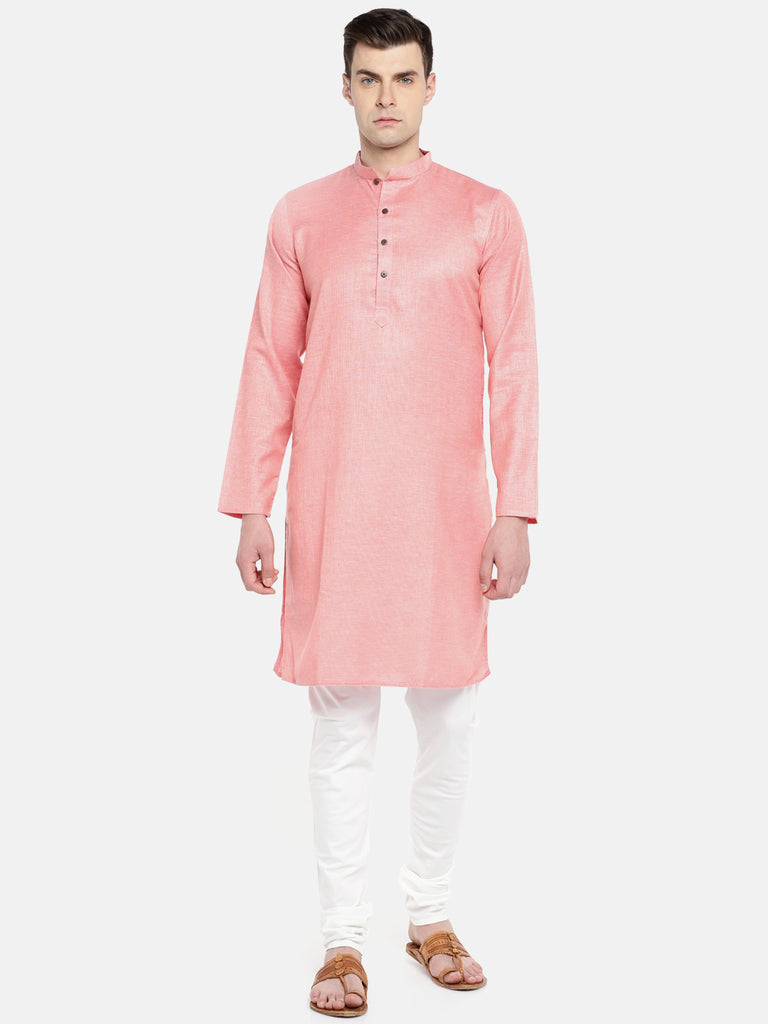 Men Straight Full Sleeve Coral Kurta