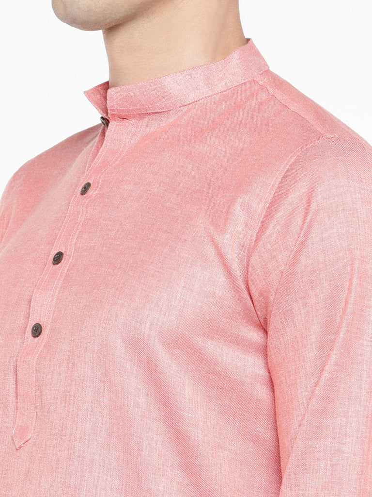 Men Straight Full Sleeve Coral Kurta