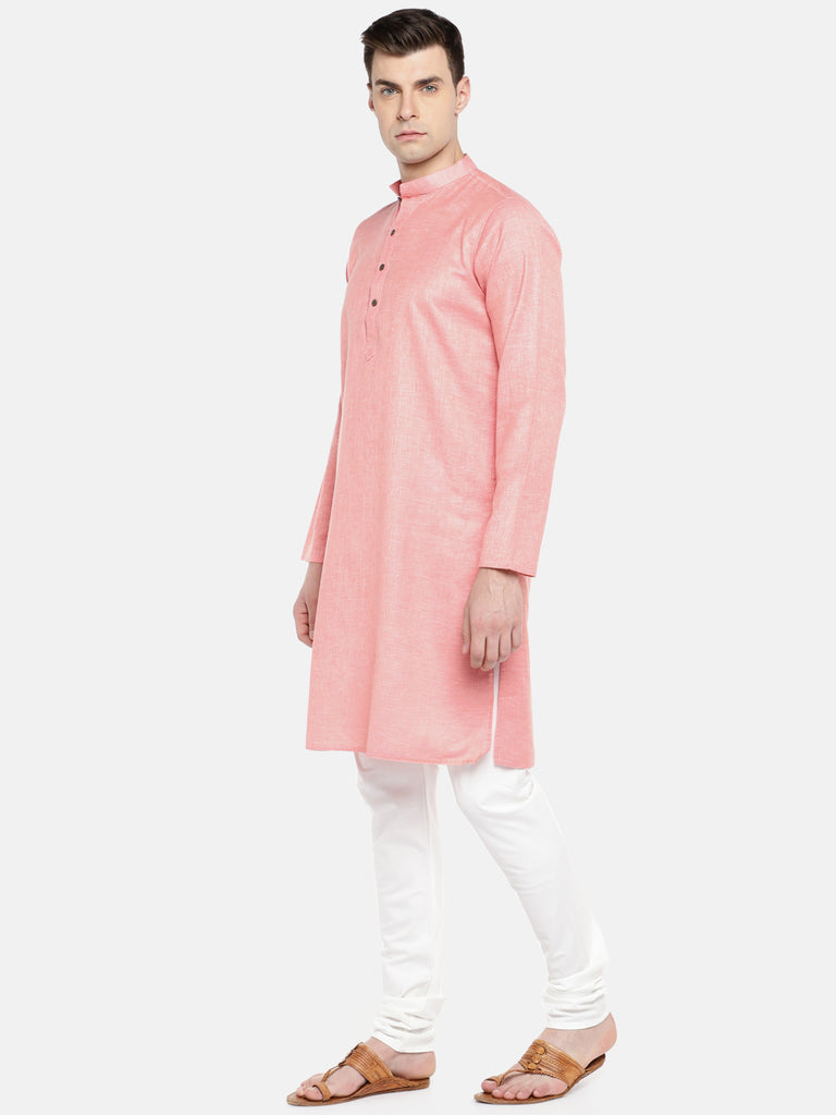 Men Straight Full Sleeve Coral Kurta