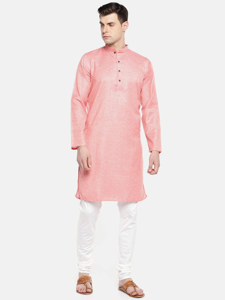 Men Straight Full Sleeve Coral Kurta