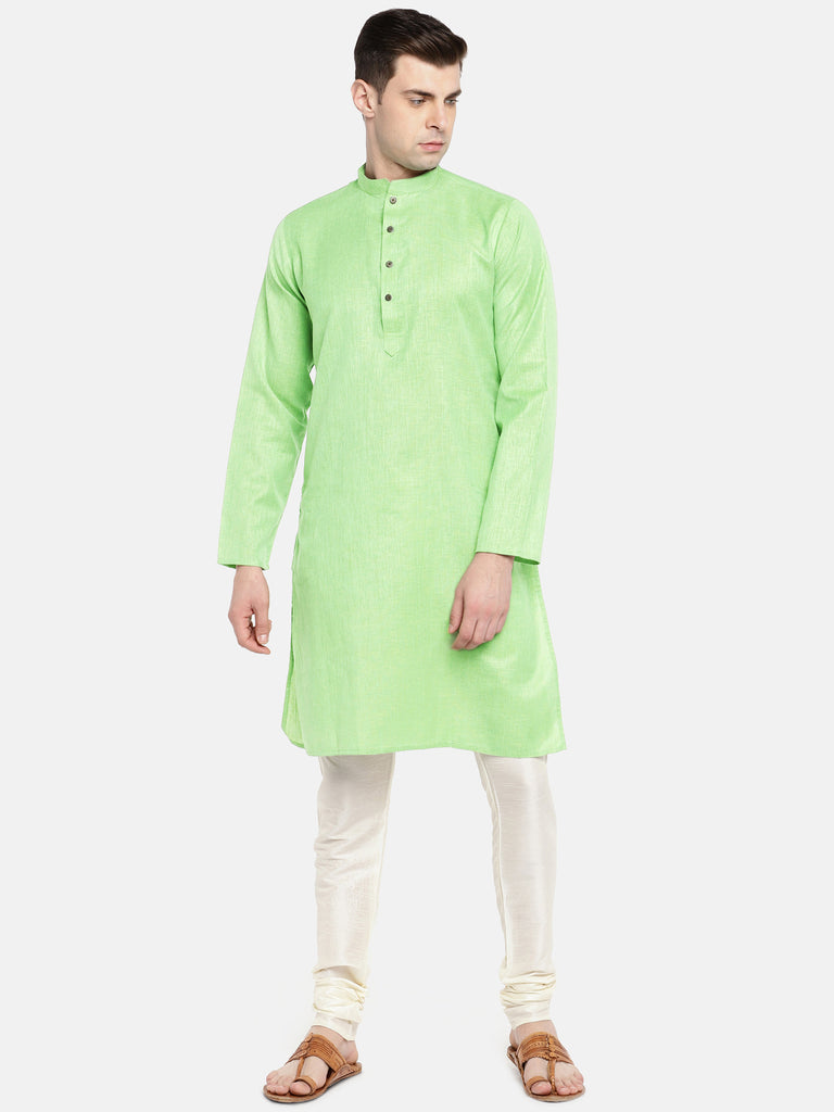 Men Straight Full Sleeve Green Kurta