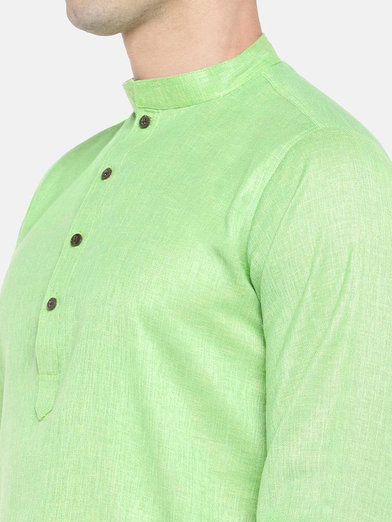 Men Straight Full Sleeve Green Kurta