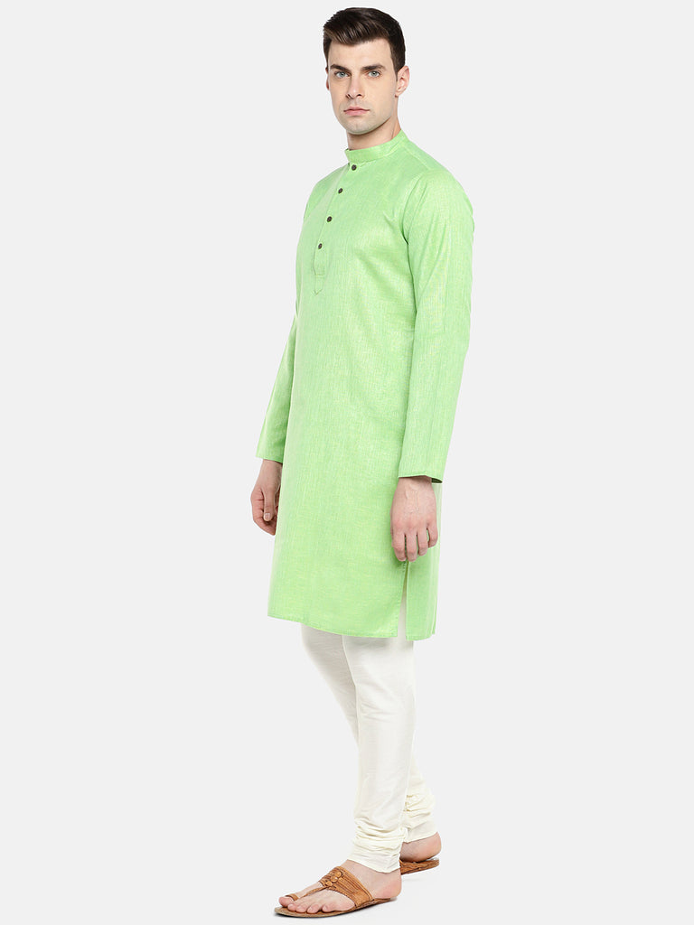 Men Straight Full Sleeve Green Kurta